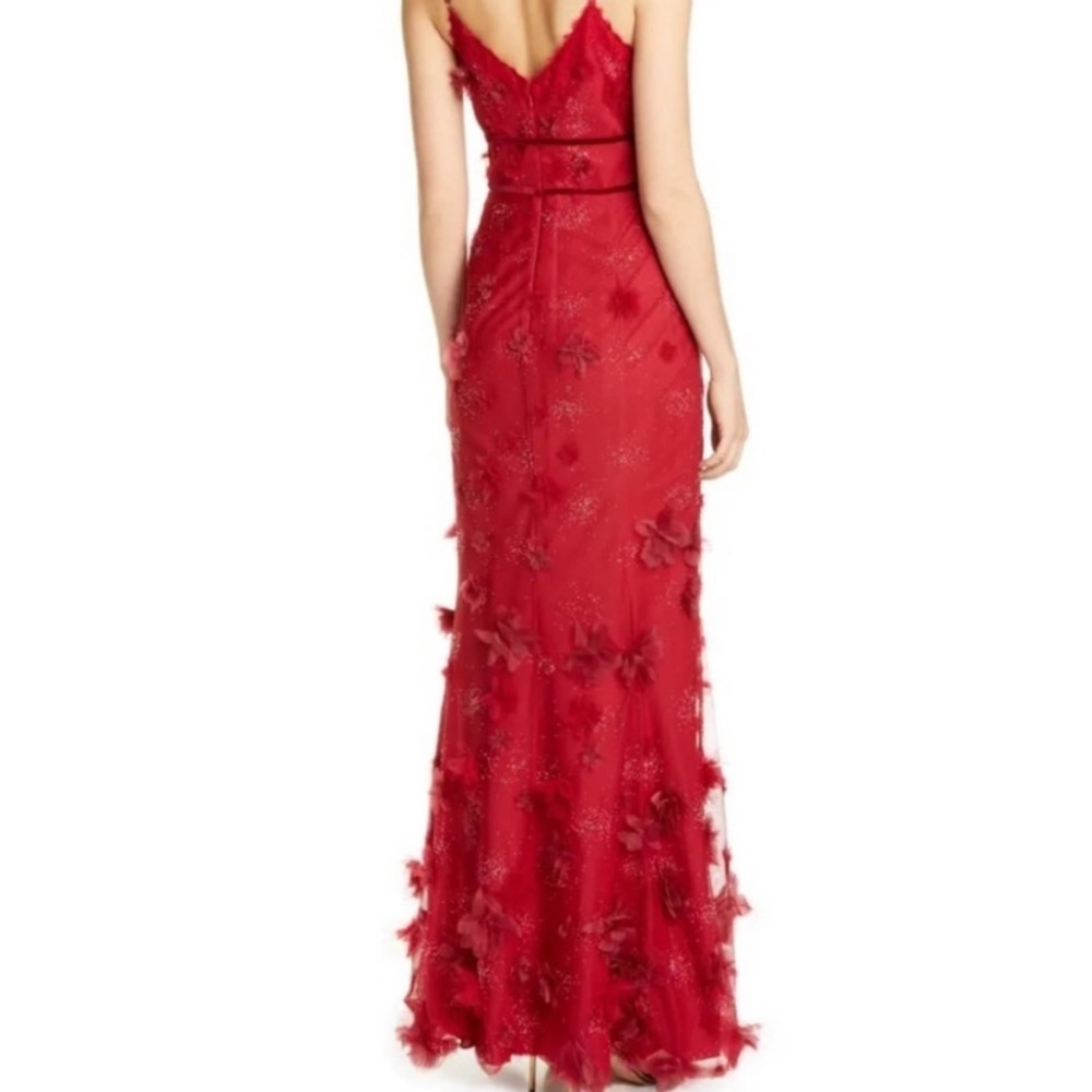 MARCHESA Evening Gown notte wine floral appliqué trumpet gown dress 16 - Picture 2 of 16